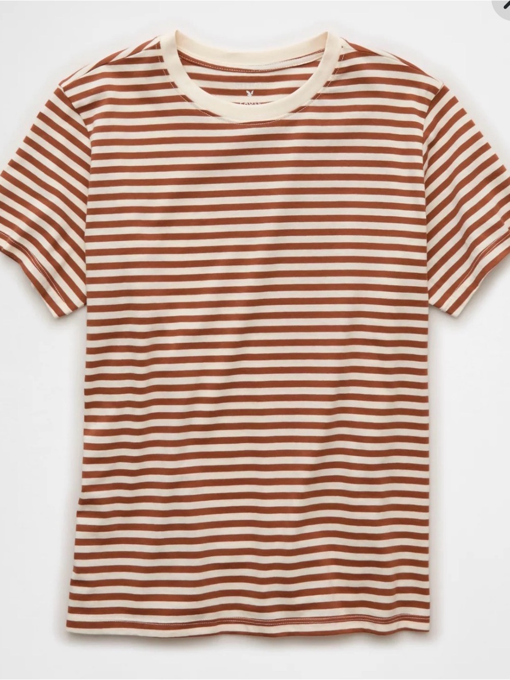 WORN ONCE American Eagle Striped Crewneck Tee Women’s Cream Camel
